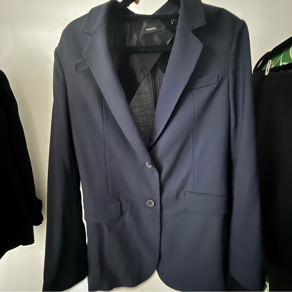 Theory Navy Blazer Elegant Suit Jacket 100% Wool